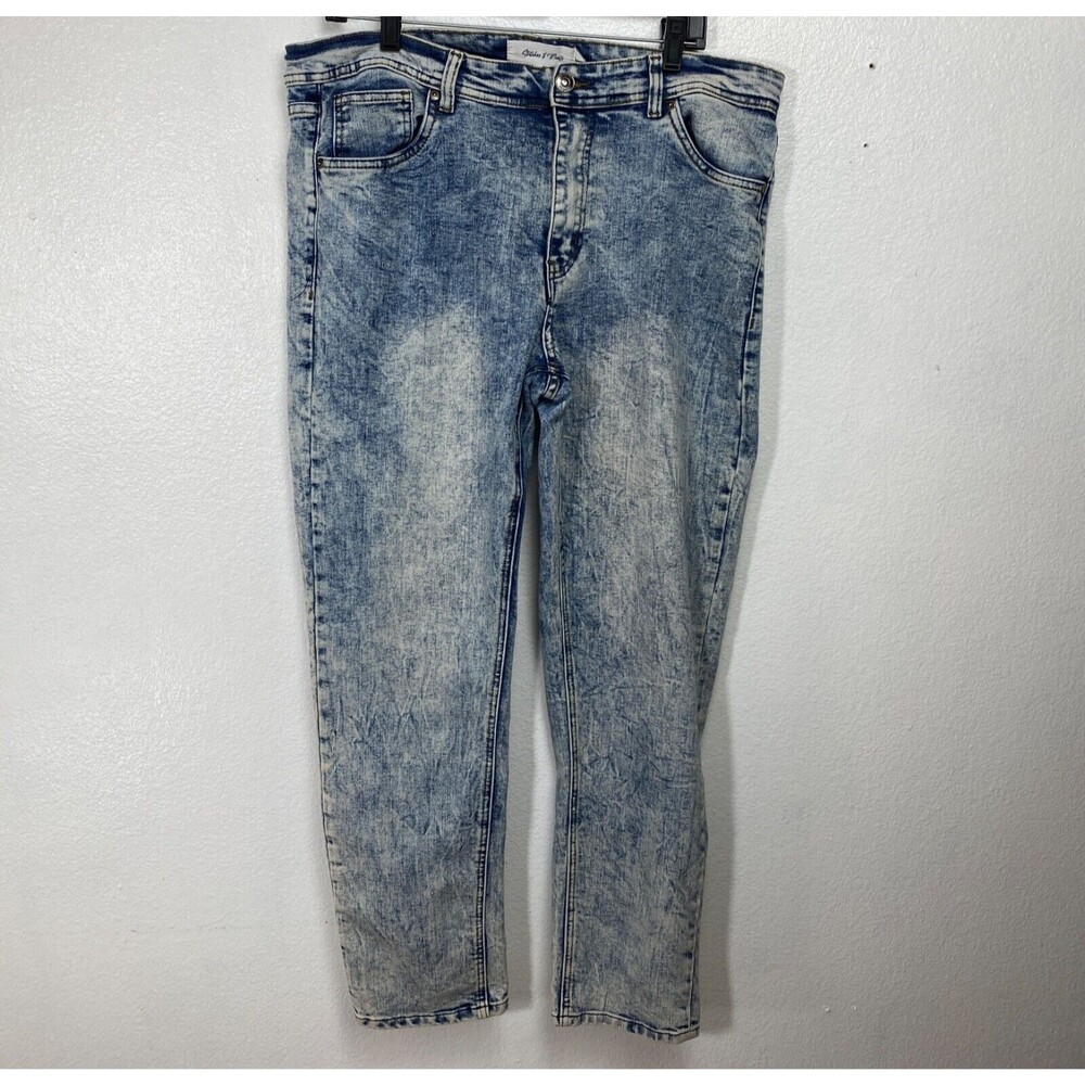 Stitches & Rivets Mens Acid Wash Blue Jeans 36x30 Deep Pockets Country Comfort